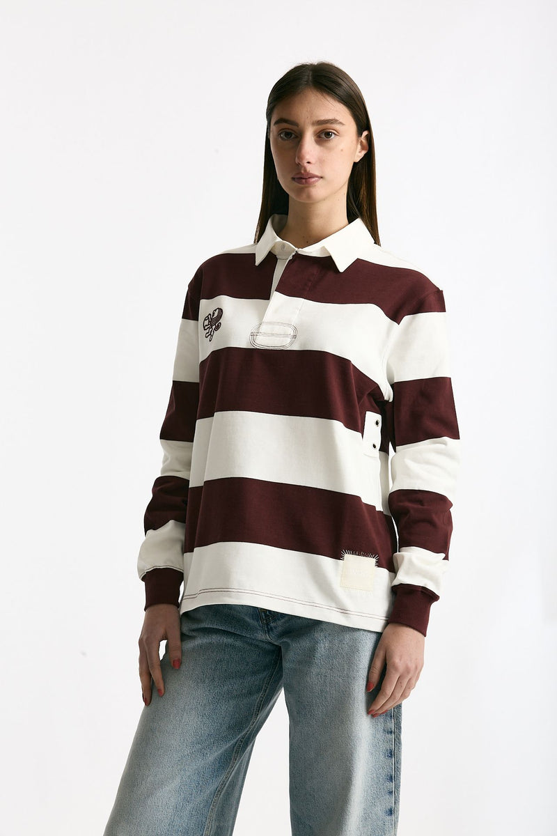 Polo unisex rigata bordeaux e bianca women Woc - 1