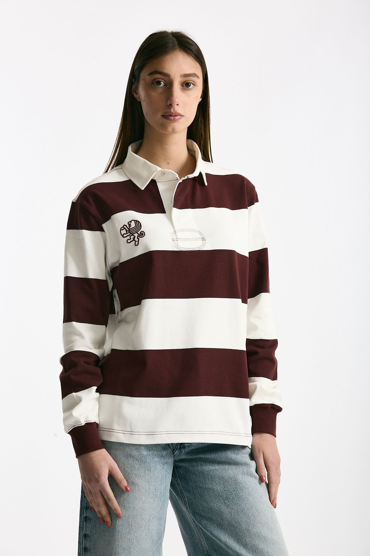 Polo unisex rigata bordeaux e bianca women Woc - 3