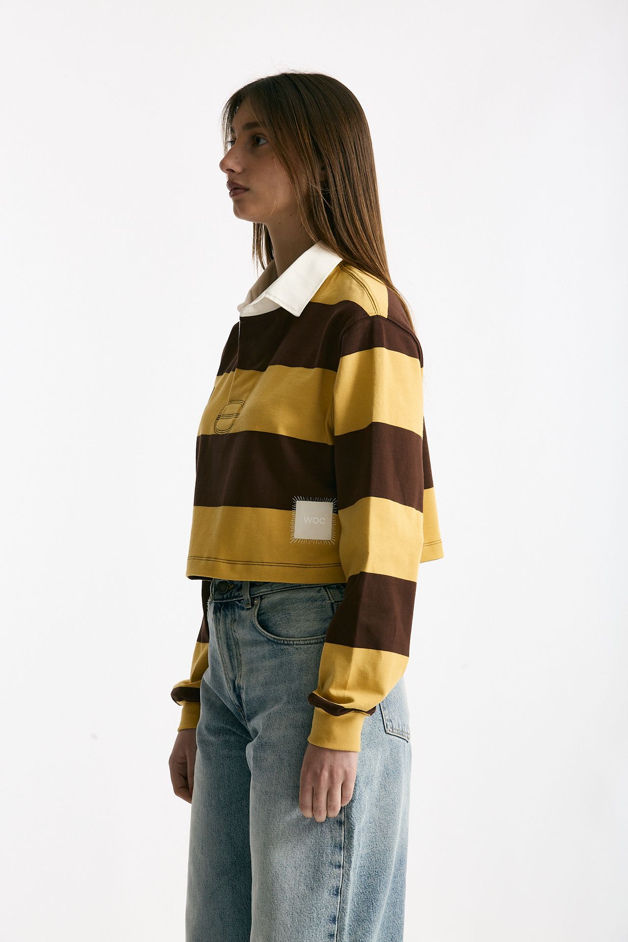 Polo crop rigata marrone e gialla women Woc - 2