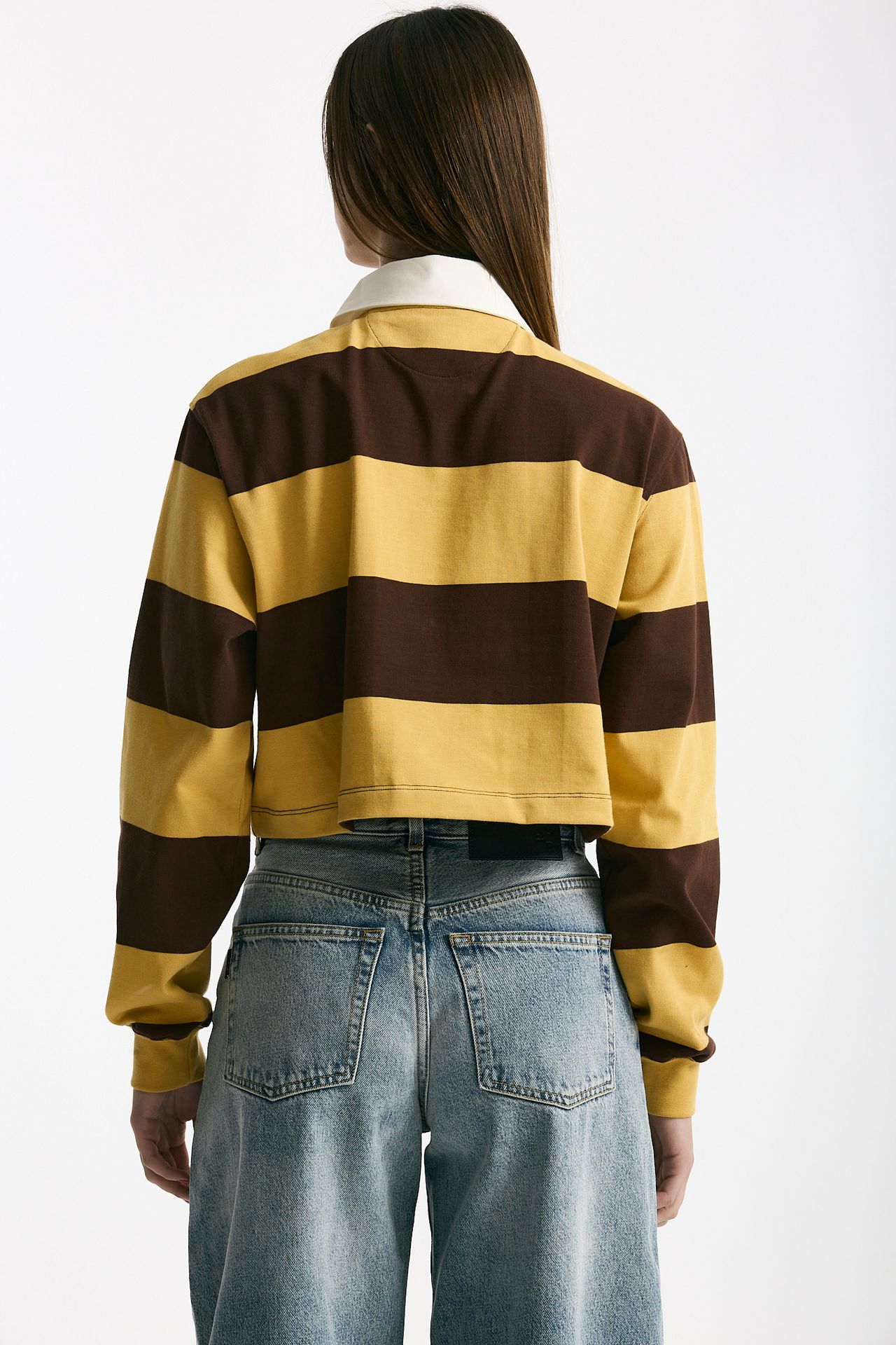 Polo crop rigata marrone e gialla women Woc - 4