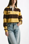 Polo crop rigata marrone e gialla women Woc - 3