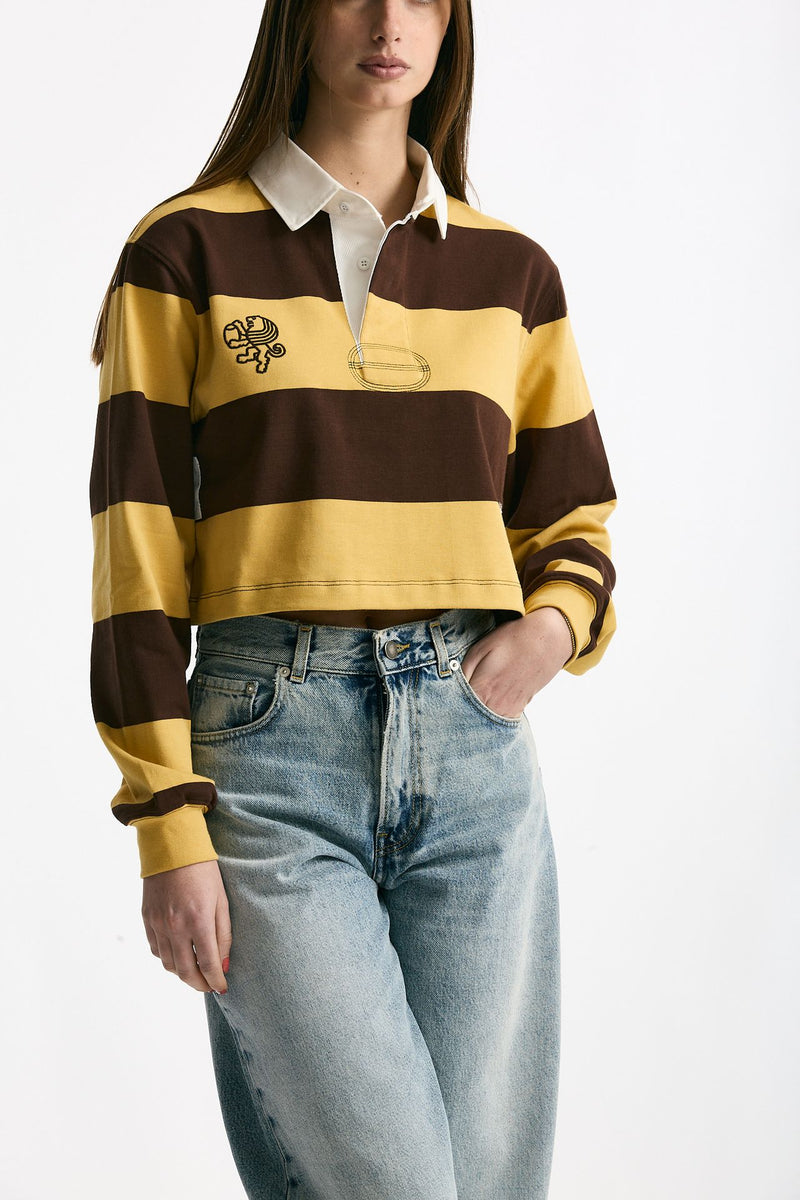 Polo crop rigata marrone e gialla women Woc - 3
