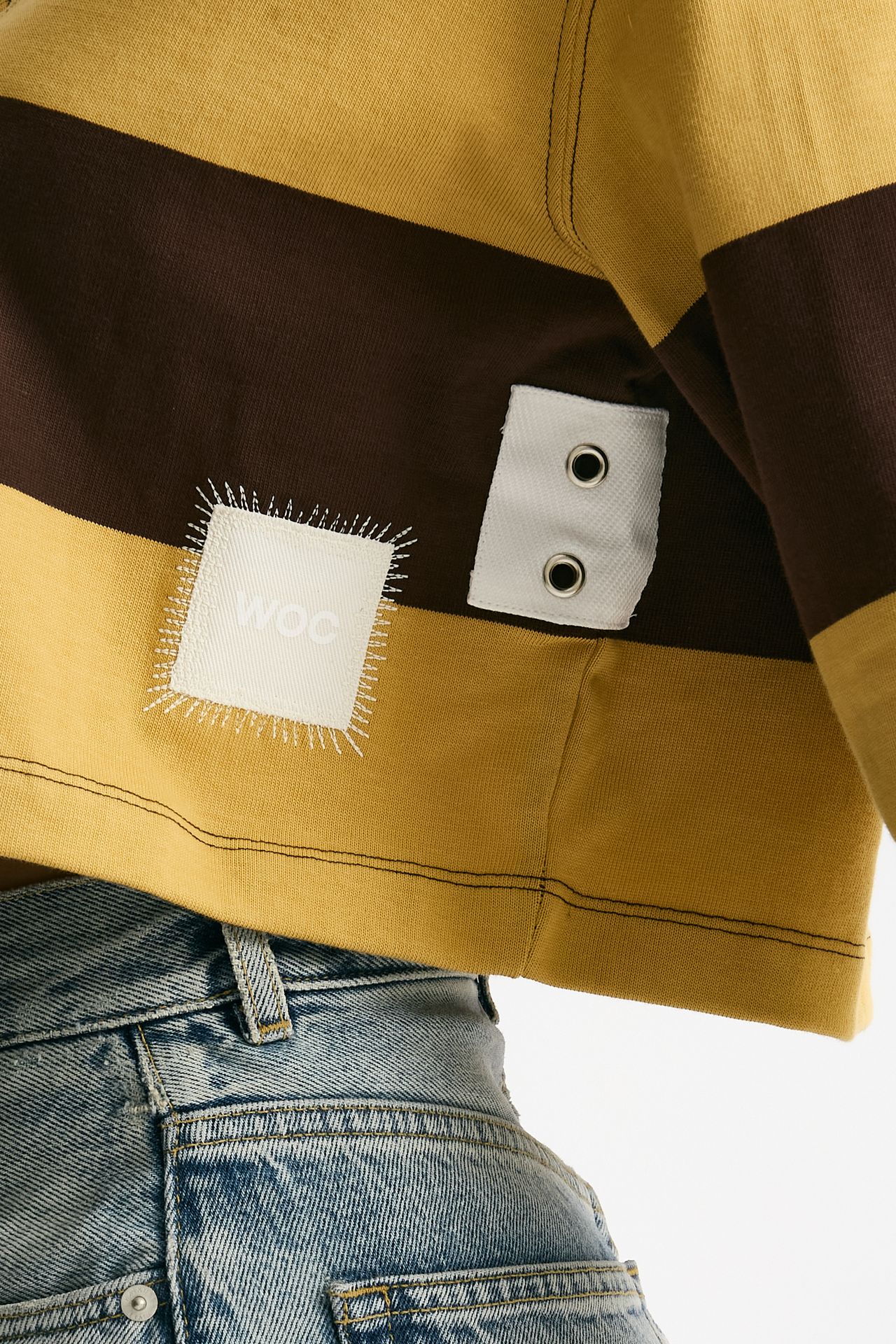 Polo crop rigata marrone e gialla women Woc - 6