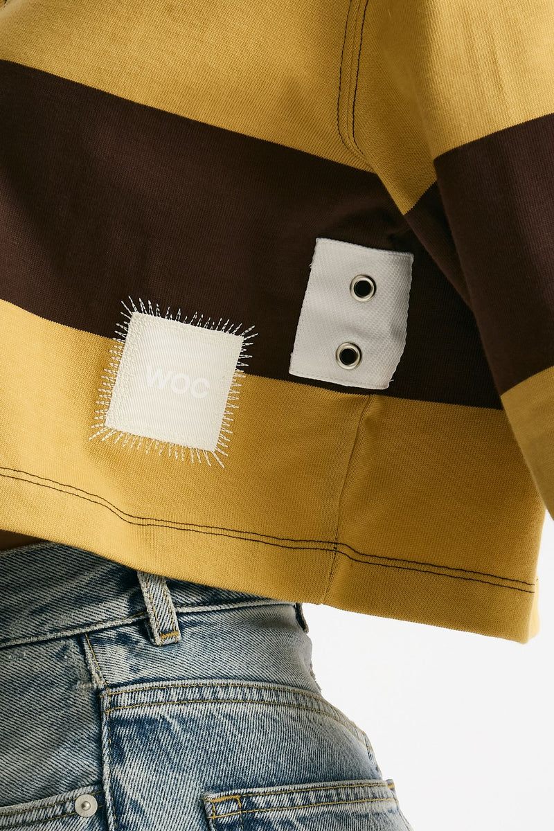 Polo crop rigata marrone e gialla women Woc - 6