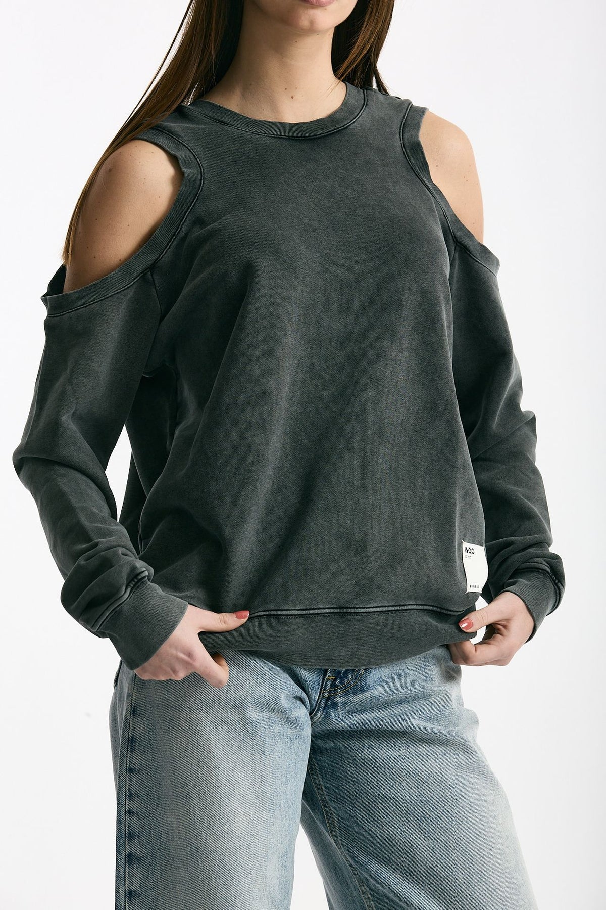 Felpa girocollo cutoff lavata women Woc - 1