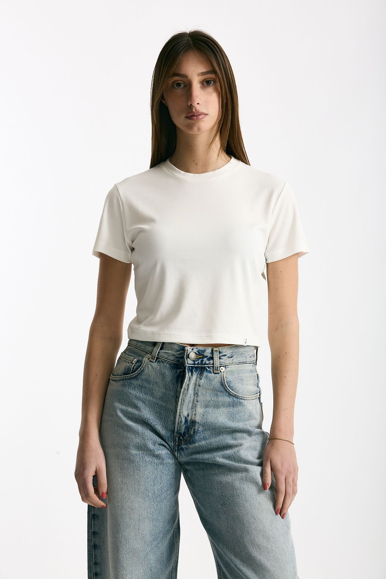T-shirt crop jersey di modal bianco women Woc - 1
