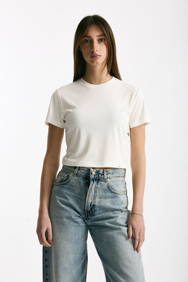 T-shirt crop jersey di modal bianco women Woc