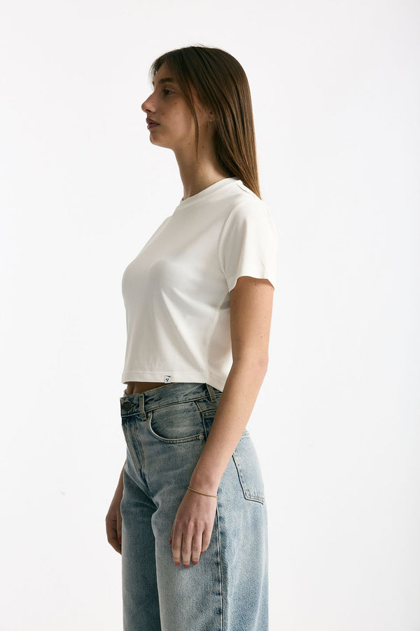 T-shirt crop jersey di modal bianco women Woc