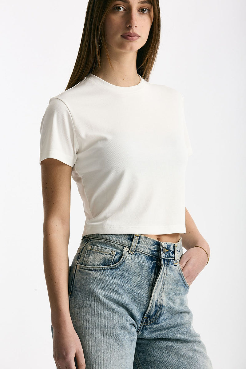 T-shirt crop jersey di modal bianco women Woc - 4