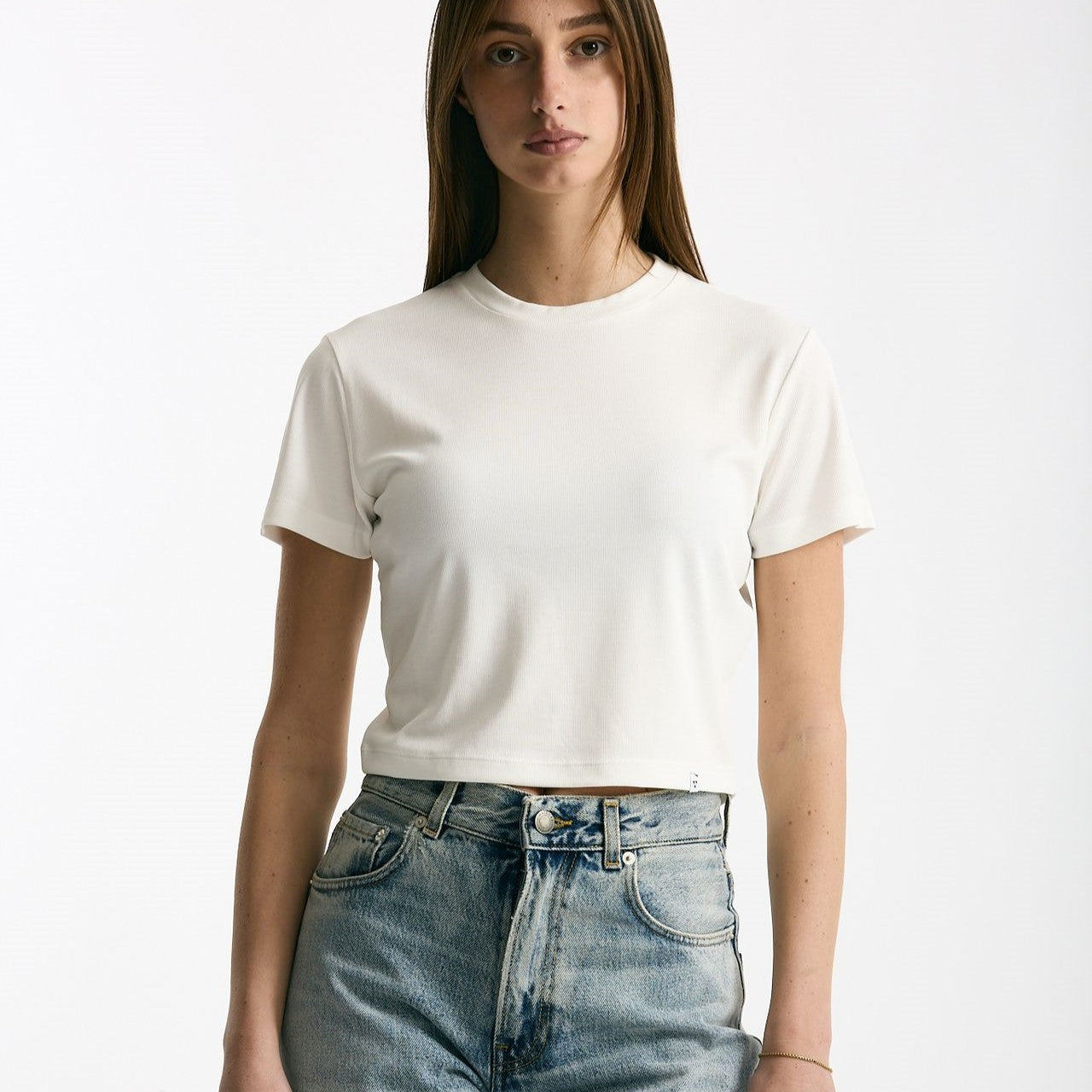 T-shirt crop jersey di modal bianco women Woc - 6