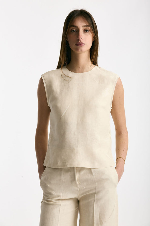 Top in viscosa e lino beige women Zanone
