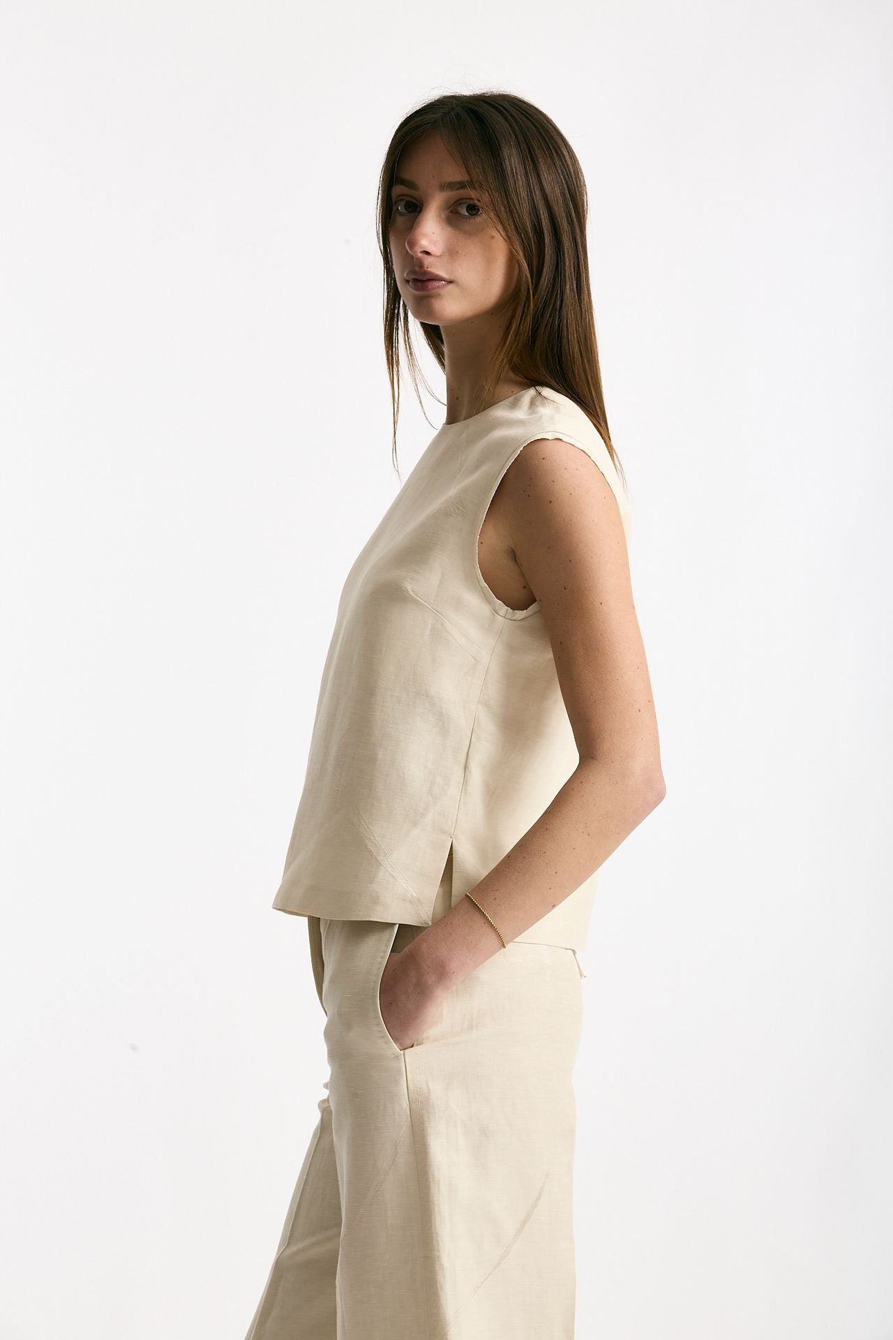 Top in viscosa e lino beige women Zanone - 1