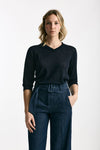 Maglia scollo a V in lino e cotone blu women Zanone - 1