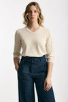 Maglia scollo a V in lino e cotone panna women Zanone - 1