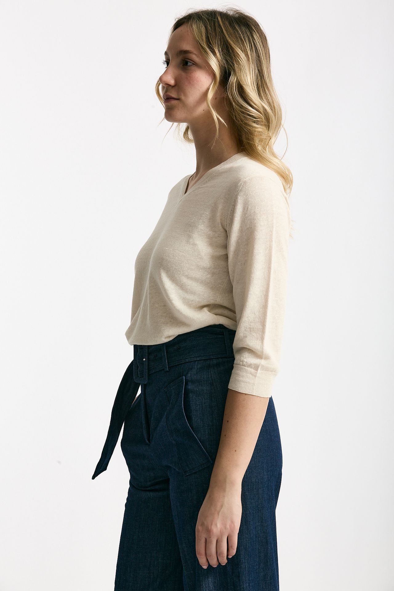 Maglia scollo a V in lino e cotone panna women Zanone - 2
