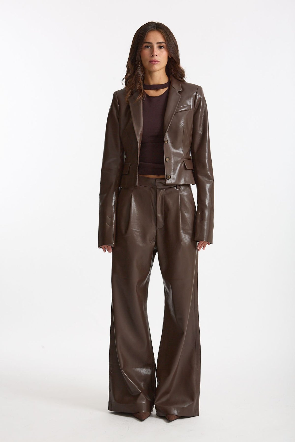 Giacca slim in eco pelle marrone women The andamane - 1