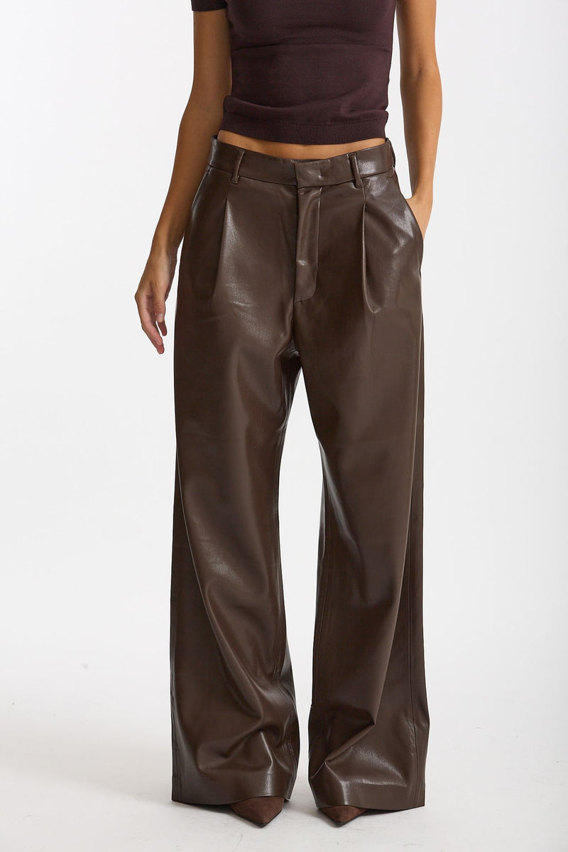 Pantalone vita alta in eco pelle marrone women The andamane - 2