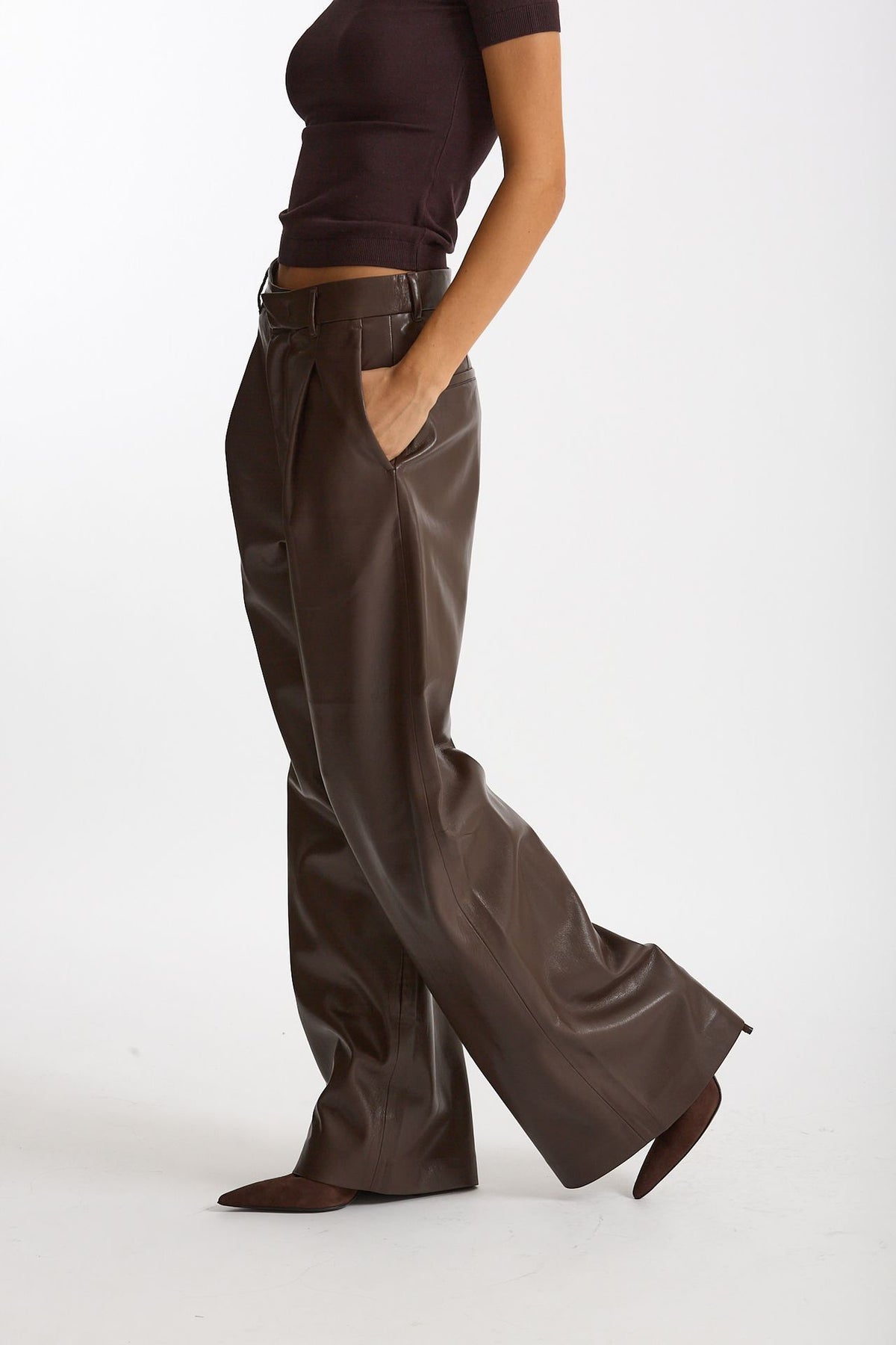 Pantalone vita alta in eco pelle marrone women The andamane - 3