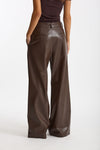 Pantalone vita alta in eco pelle marrone women The andamane - 4
