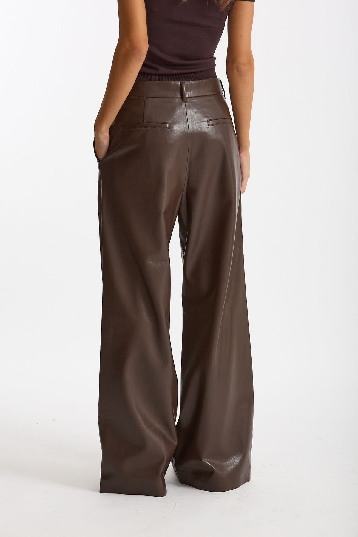 Pantalone vita alta in eco pelle marrone women The andamane - 4