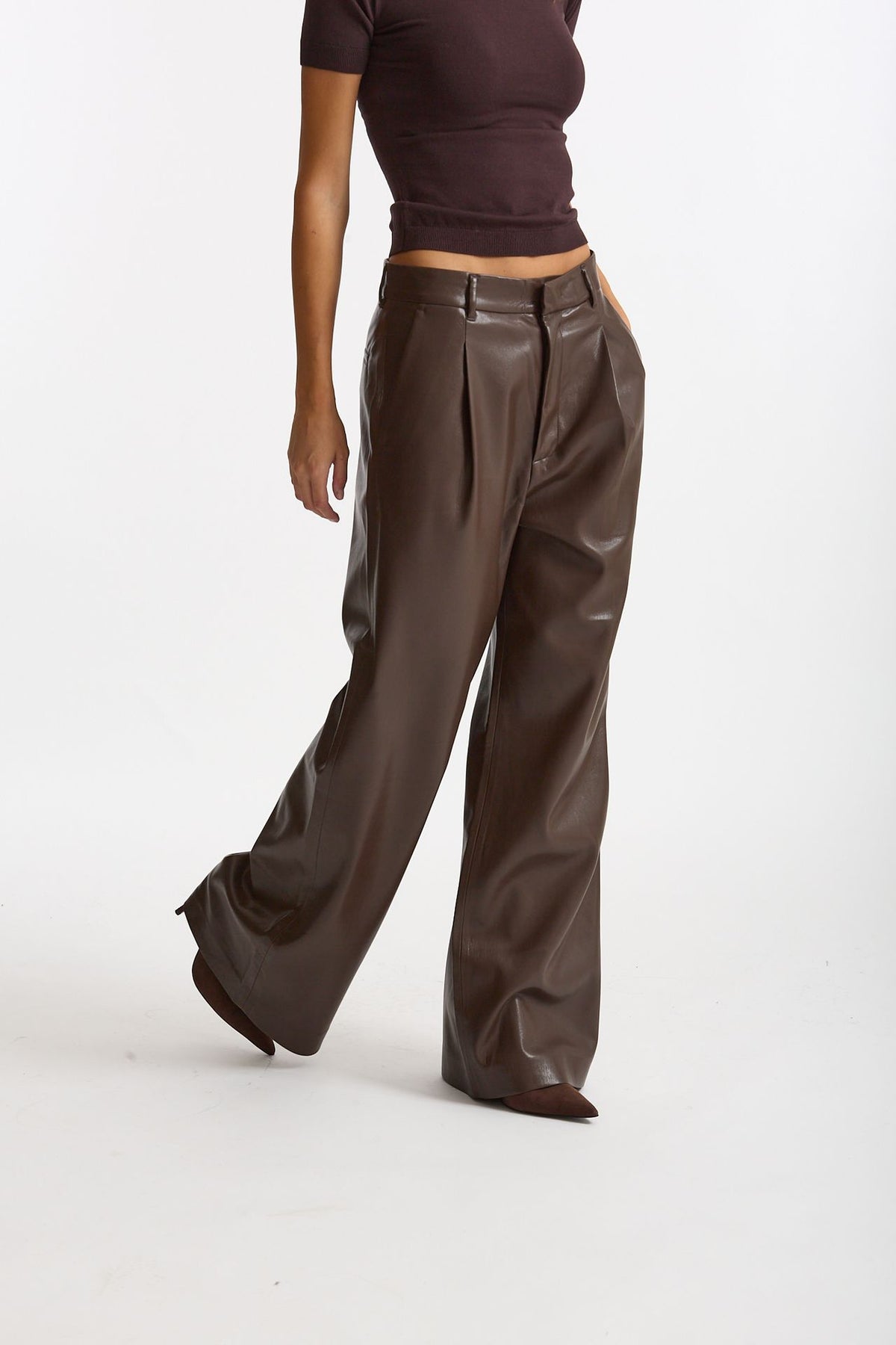 Pantalone vita alta in eco pelle marrone women The andamane - 1