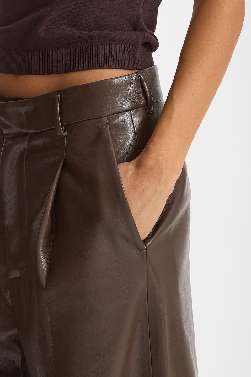Pantalone vita alta in eco pelle marrone women The andamane - 5
