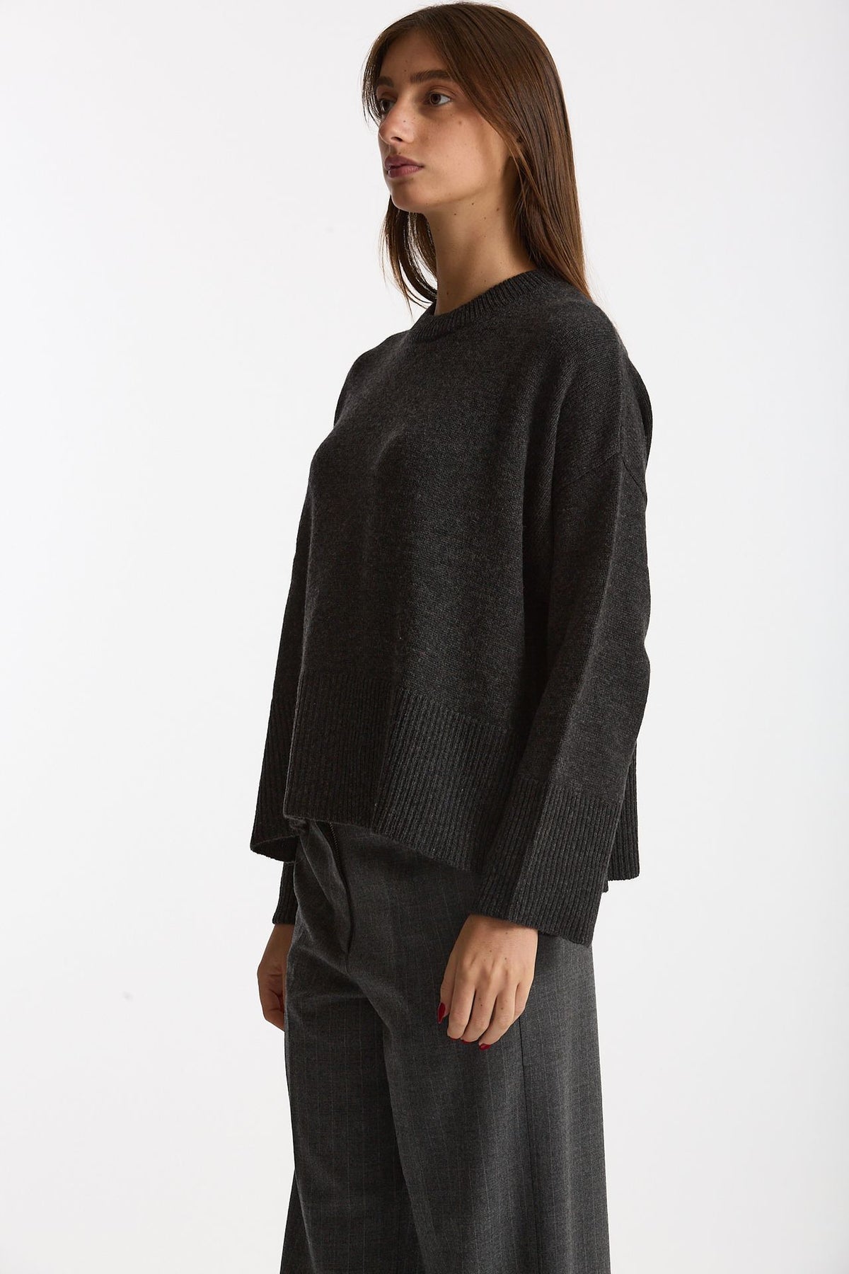 Maglia girocollo over in cashmere a due fili  antracite women Be you - 3