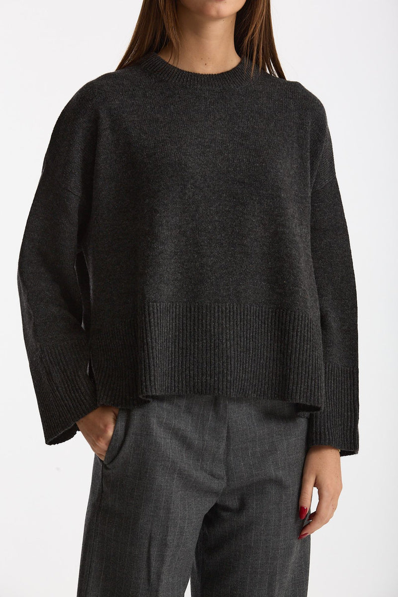Maglia girocollo over in cashmere a due fili  antracite women Be you - 1