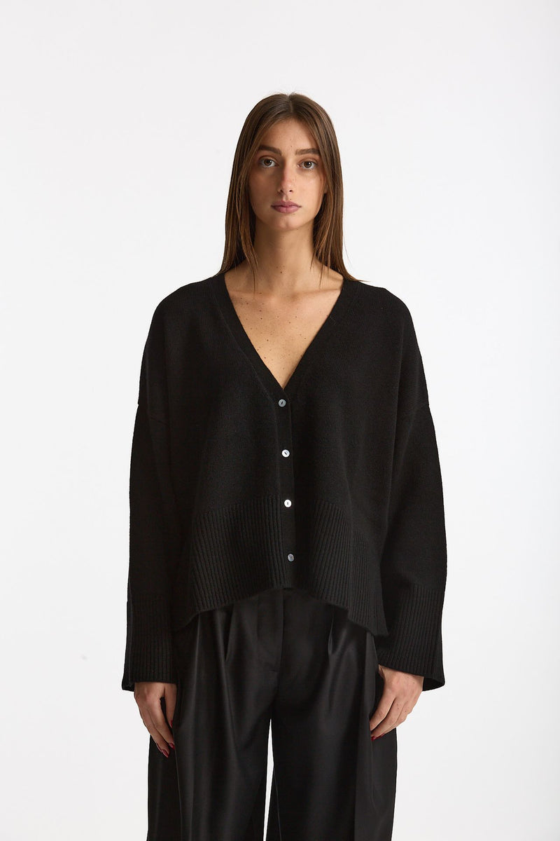 Cardigan over in cashmere a due fili nero women Be you - 2