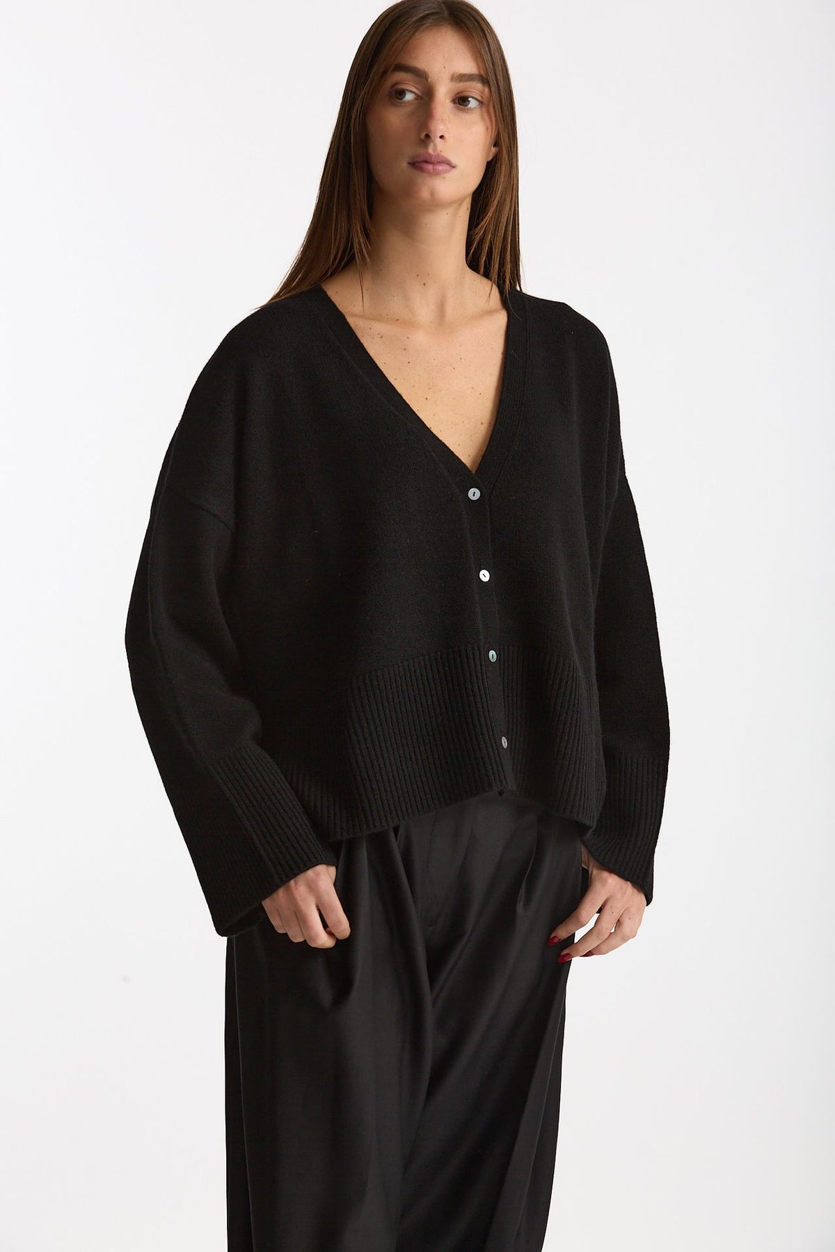 Cardigan over in cashmere a due fili nero women Be you - 3