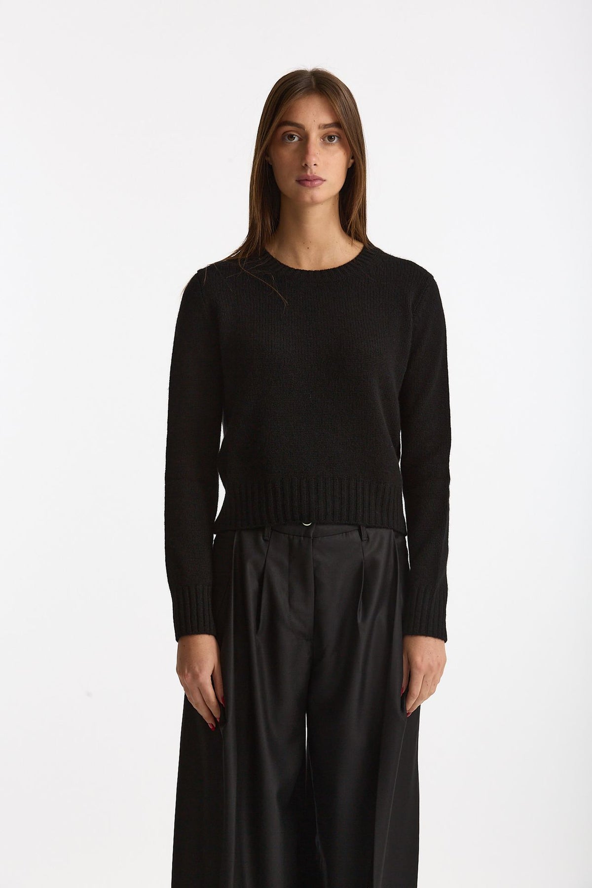 Maglia girocollo regular in cashmere a due fili nero women Be you - 1