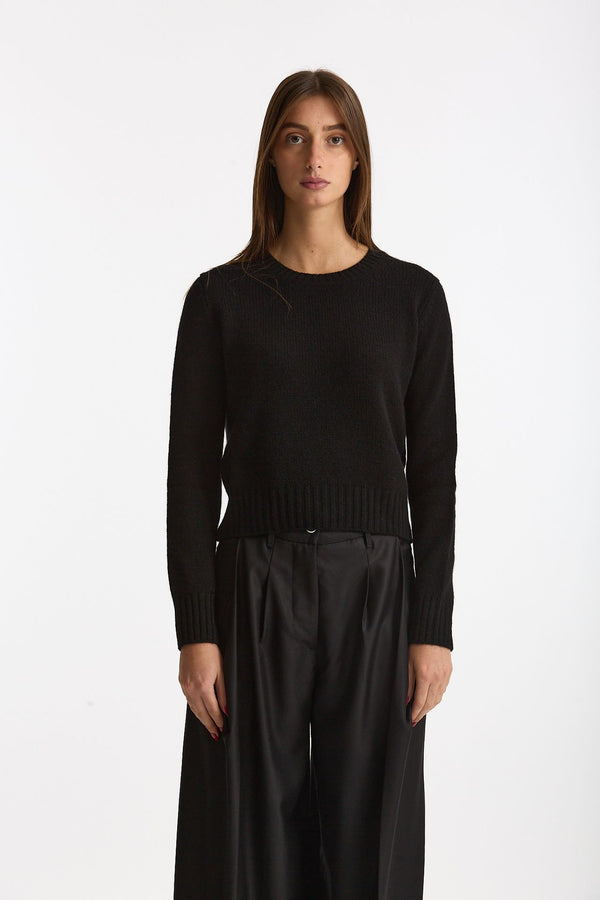 Maglia girocollo regular in cashmere a due fili nero women Be you
