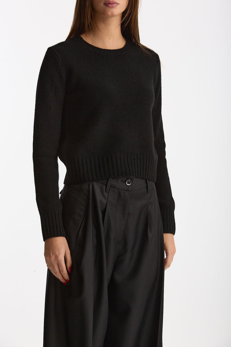 Maglia girocollo regular in cashmere a due fili nero women Be you - 4