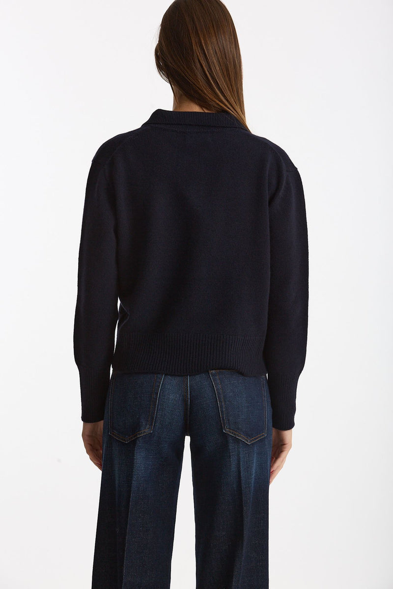 Maglia polo serafino in cashmere blu notte women Be you - 3