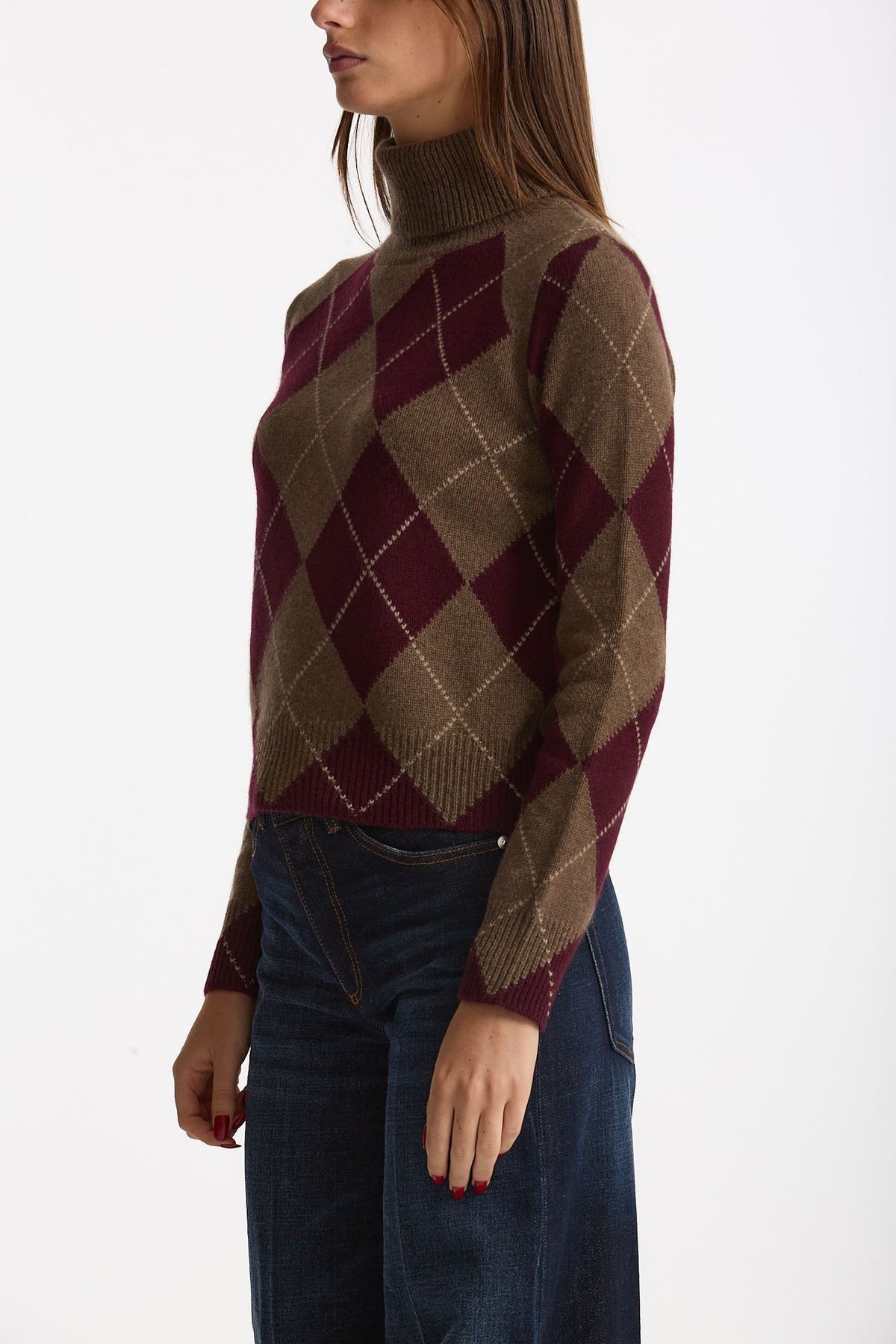 Maglia dolcevita in cashmere a due fili a rombi women Be you - 4