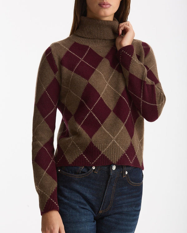 Maglia dolcevita in cashmere a due fili a rombi women Be you