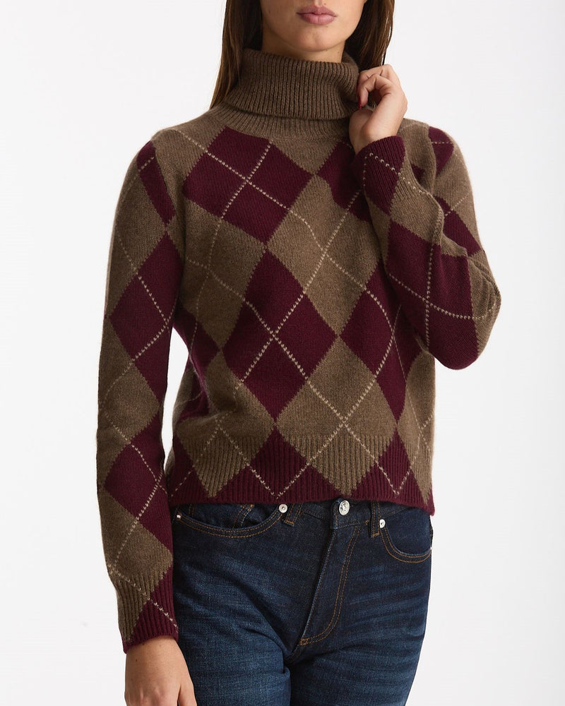 Maglia dolcevita in cashmere a due fili a rombi women Be you