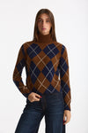 Maglia dolcevita in cashmere a due fili a rombi blue/tabacco women Be you - 2