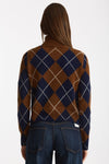 Maglia dolcevita in cashmere a due fili a rombi blue/tabacco women Be you - 4