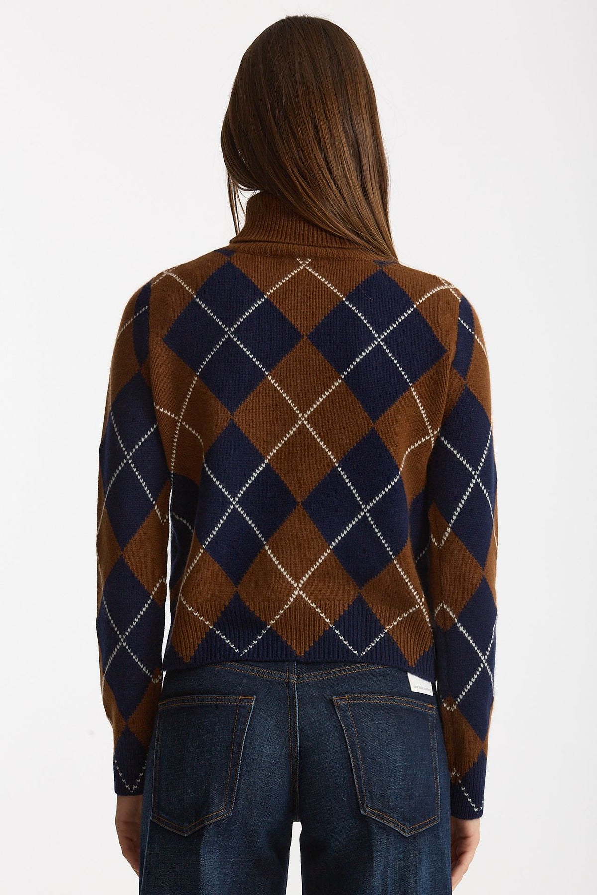 Maglia dolcevita in cashmere a due fili a rombi blue/tabacco women Be you - 4