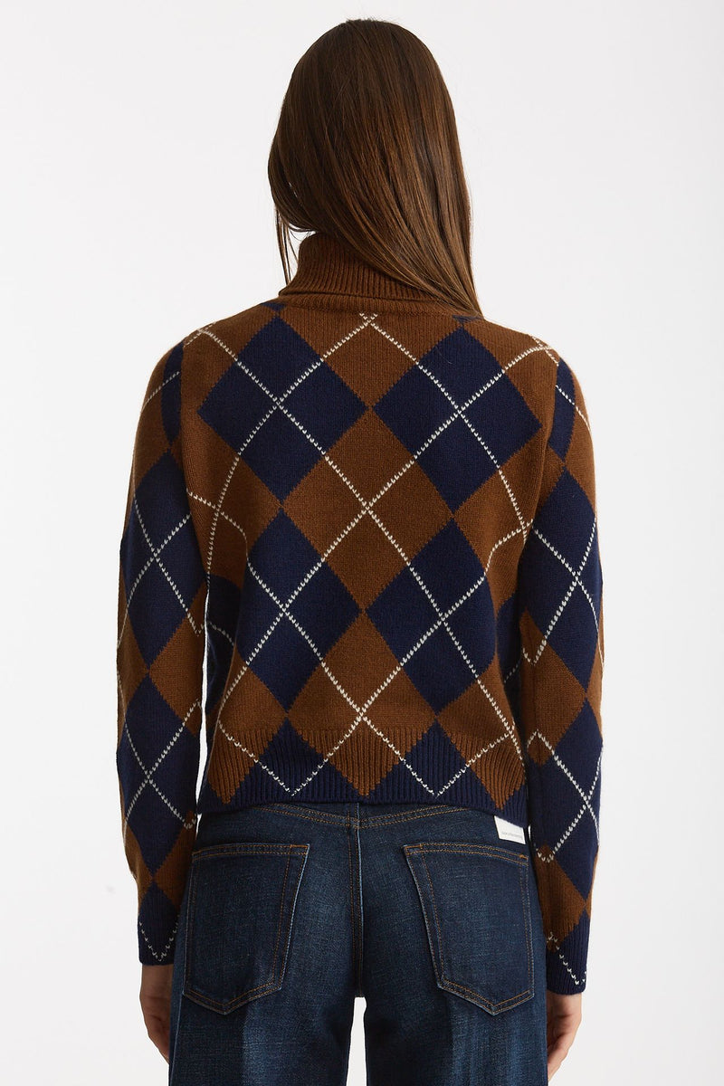 Maglia dolcevita in cashmere a due fili a rombi blue/tabacco women Be you - 4