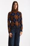 Maglia dolcevita in cashmere a due fili a rombi blue/tabacco women Be you - 5