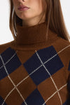 Maglia dolcevita in cashmere a due fili a rombi blue/tabacco women Be you - 6