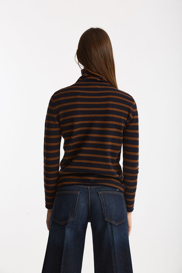Maglia dolcevita rigata in cashmere tabacco e blu women Be you