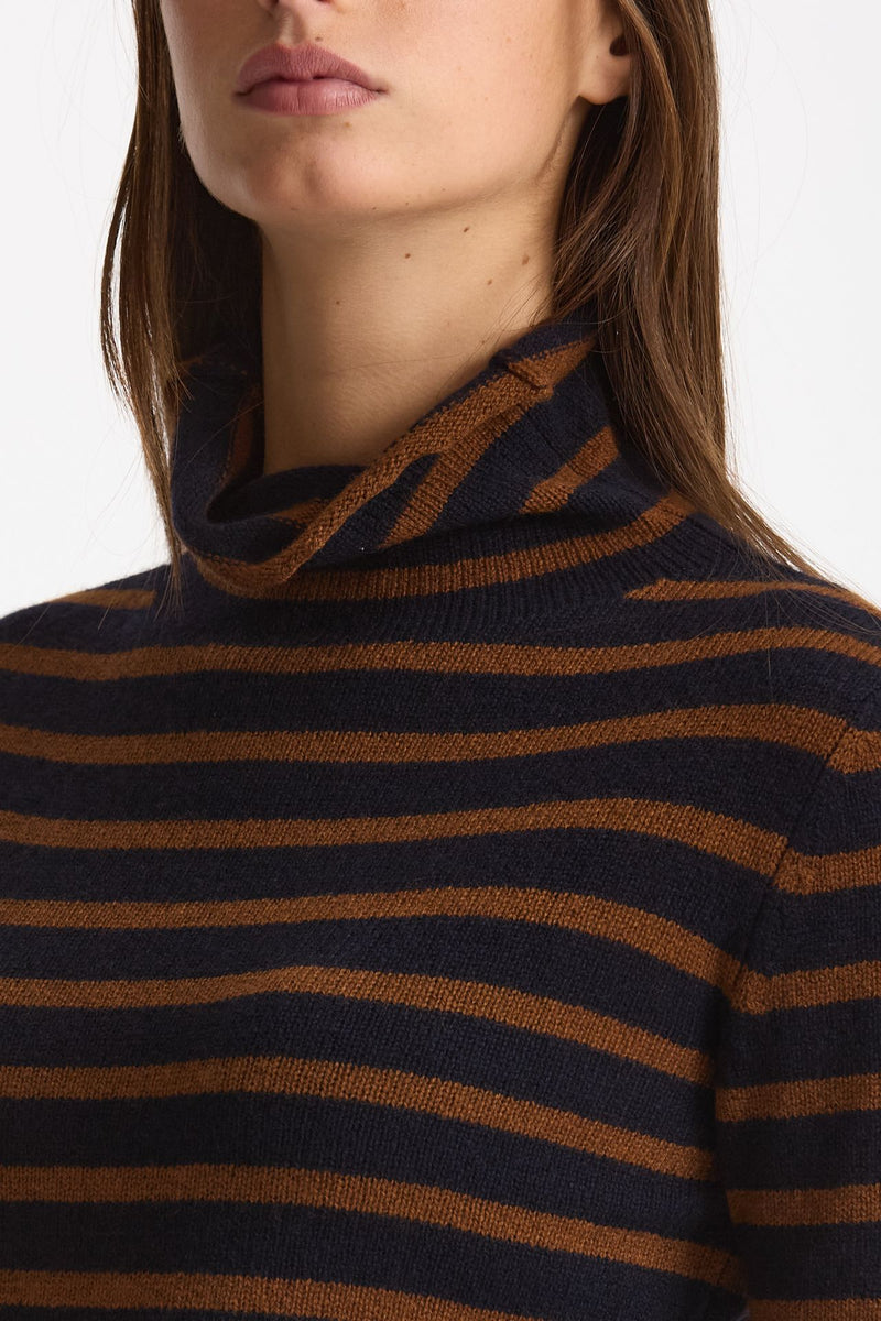 Maglia dolcevita rigata in cashmere tabacco e blu women Be you - 4