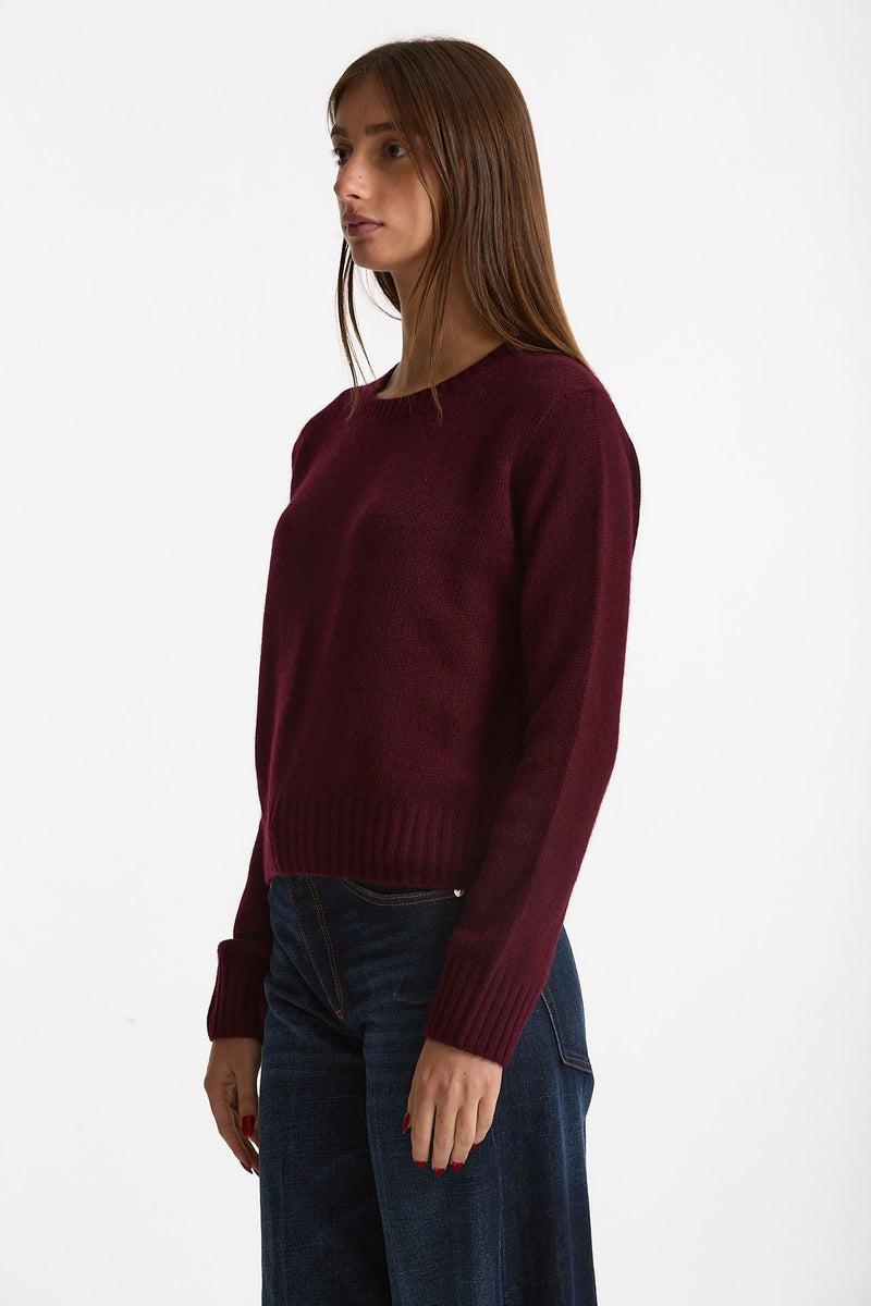 Maglia girocollo regular in cashmere a due fili merlot women Be you - 1