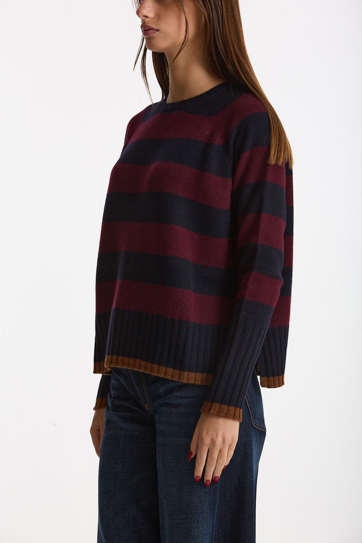 Maglia girocollo rigata in cashmere a due fili women Be you - 3