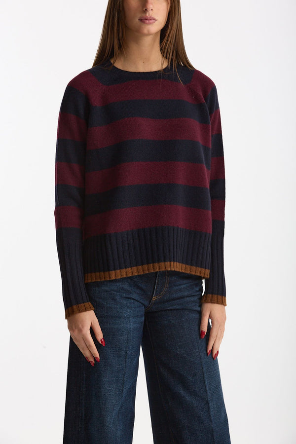Maglia girocollo rigata in cashmere a due fili women Be you