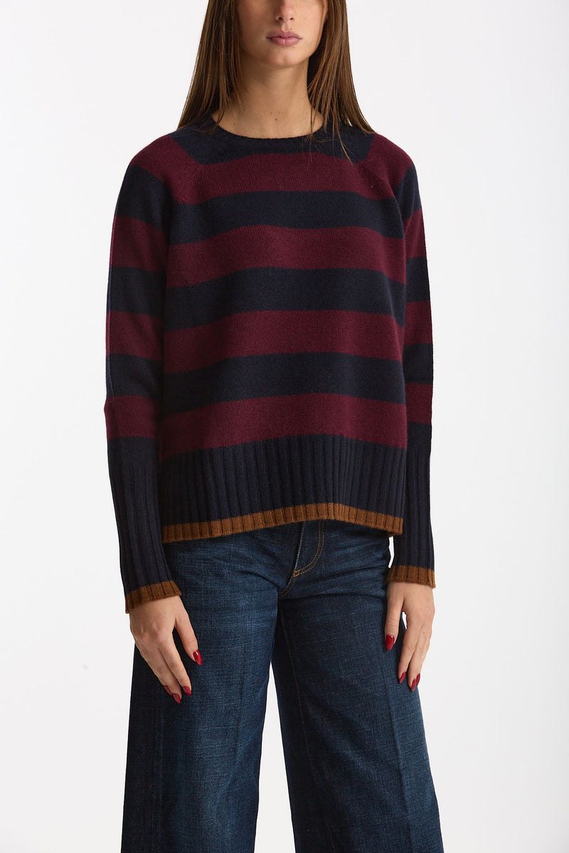 Maglia girocollo rigata in cashmere a due fili women Be you - 1