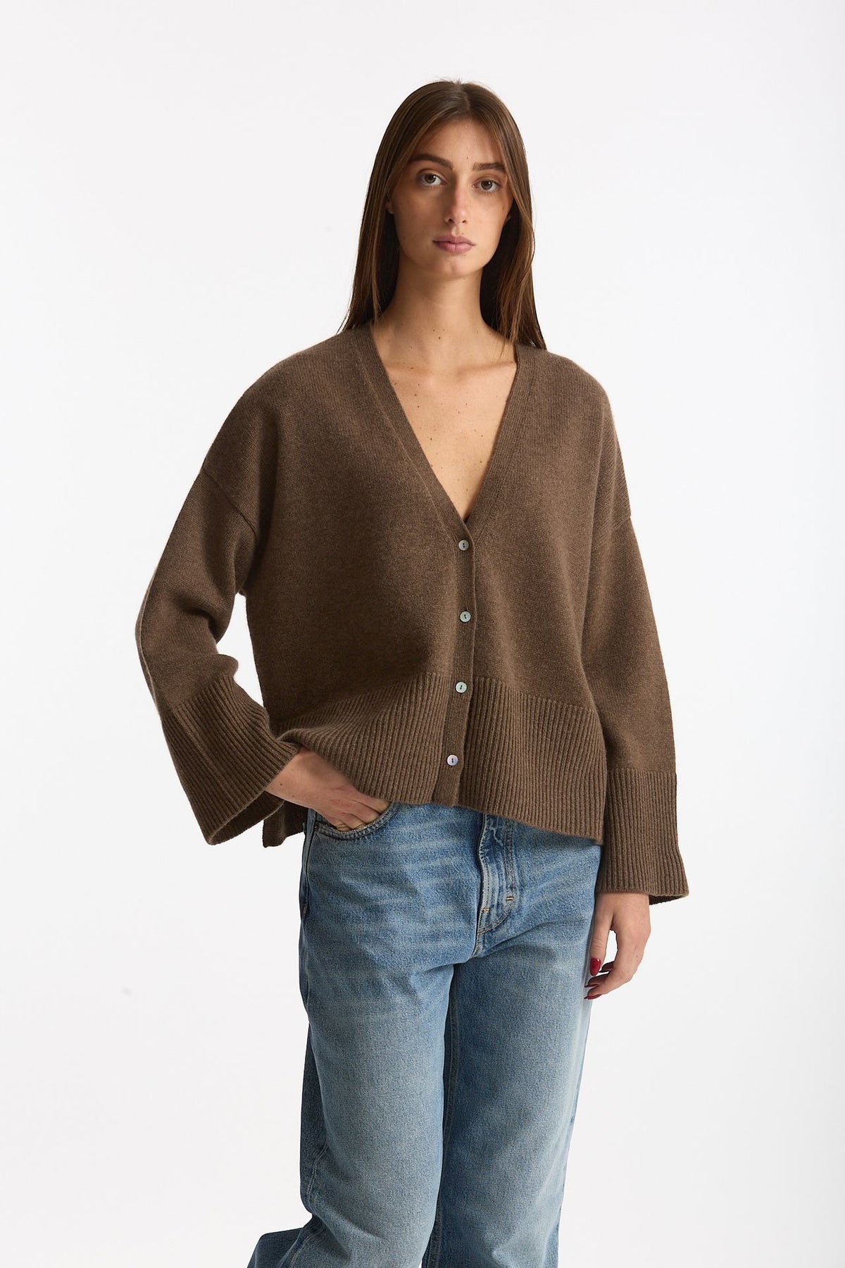 Cardigan over in cashmere a due fili  beige tortora women Be you - 3